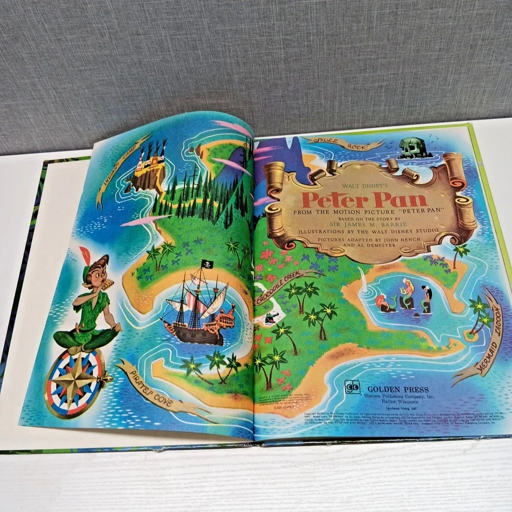 Vintage 1980 Walt‎ Disney Peter Pan Large Format Hardcover Book Golden Press 80s